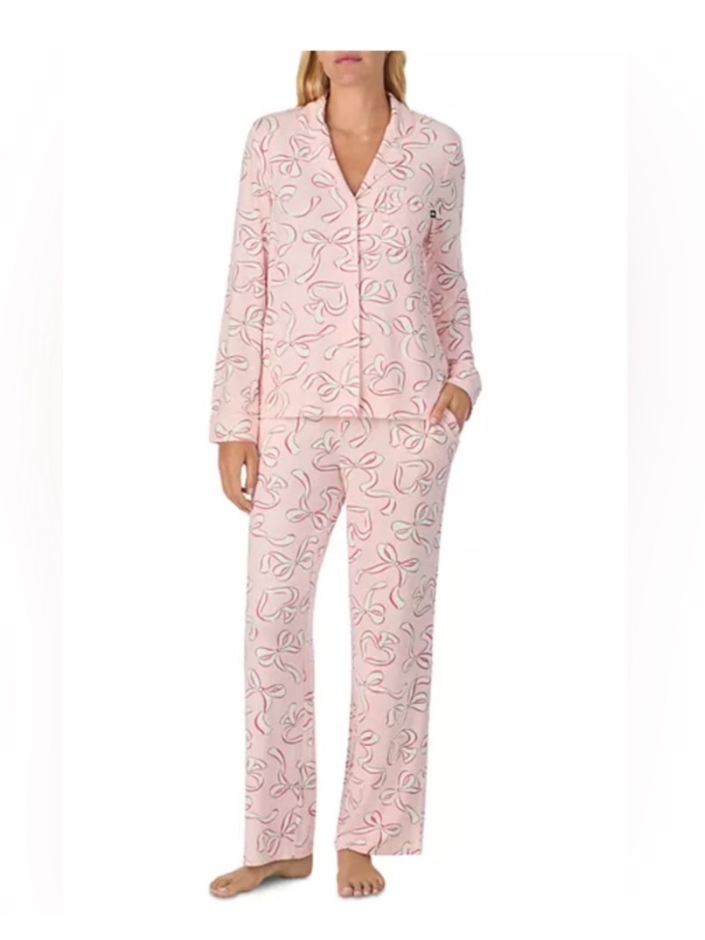 NWT Kate Spade Women's Pink Spades Ribbon Bow Print Pajama Set